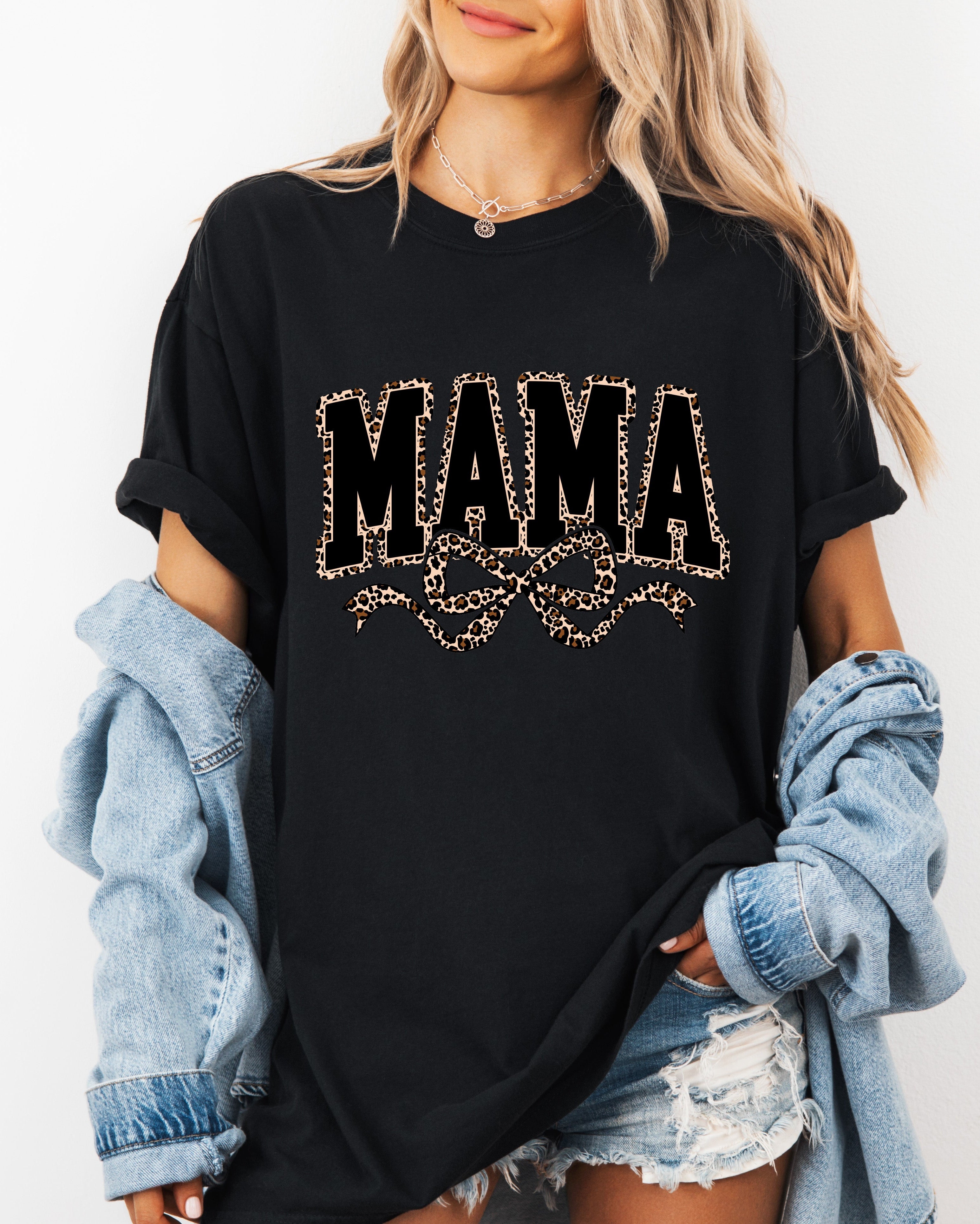 Mama Leopard Ribbon Comfort Colors T Shirt