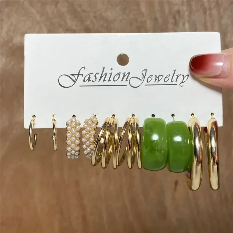 LETAPI Vintage Gold Color Circle Earrings for Women Girls Geometric Twist Dangle Earring Set New Fashion Jewelry Party Gifts