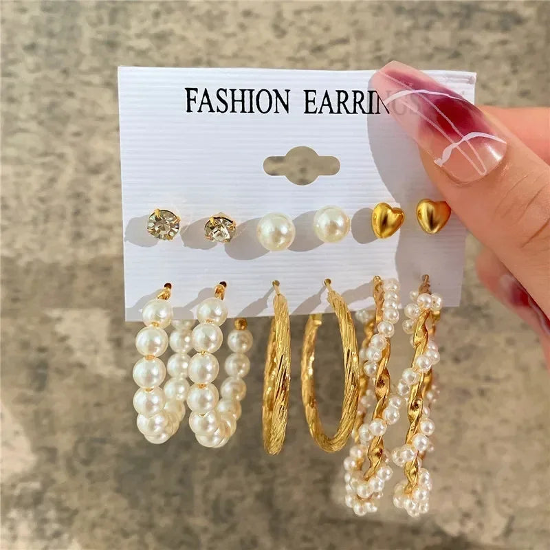 LETAPI Vintage Gold Color Circle Earrings for Women Girls Geometric Twist Dangle Earring Set New Fashion Jewelry Party Gifts