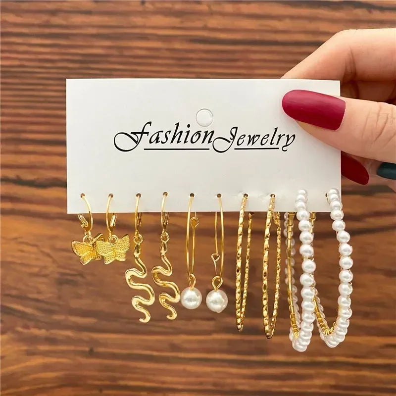 LETAPI Vintage Gold Color Circle Earrings for Women Girls Geometric Twist Dangle Earring Set New Fashion Jewelry Party Gifts